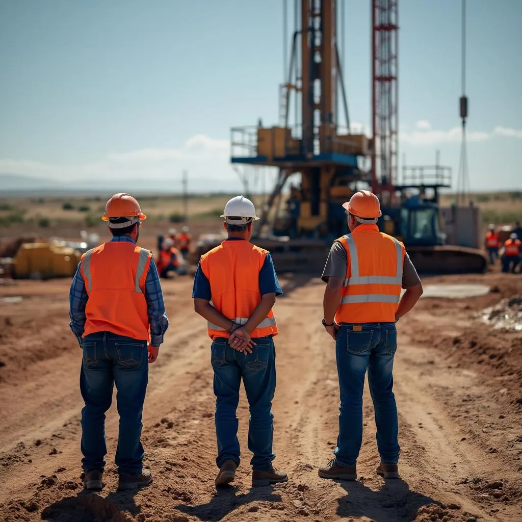 Ingenieros supervisando operaciones en un pozo de Vaca Muerta