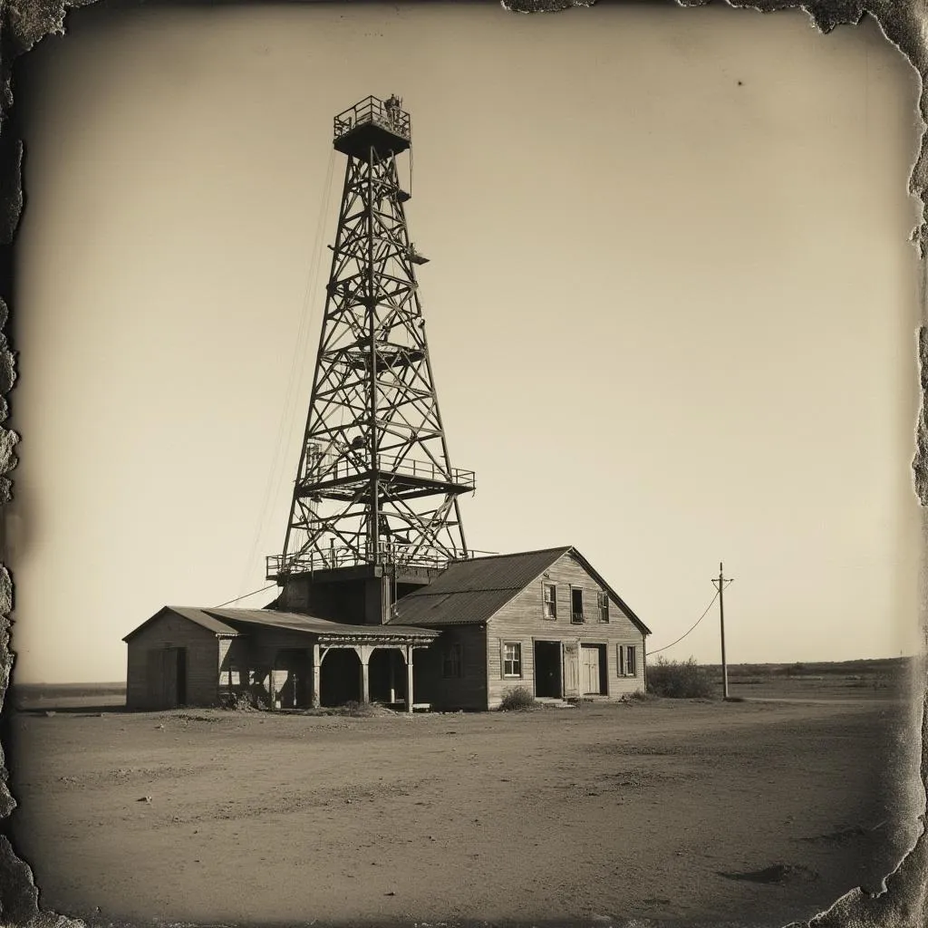 Antigua torre de perforación petrolera en Argentina, simbolizando la historia de la industria.
